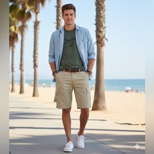 Vintage Genes 1891 Men's Cargo Shorts Size 30 Khaki Tan 100% Cotton Gorpcore